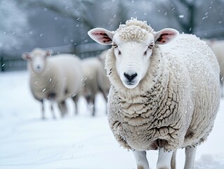 sheep isolated on winter background