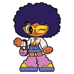 Vector Retro Cartoon Girl Character Y2k Style Illustration Isolated