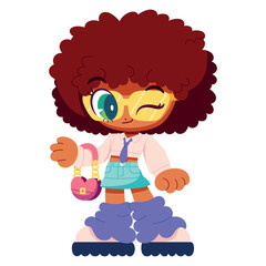 Vector Retro Cartoon Girl Character Y2k Style Illustration Isolated