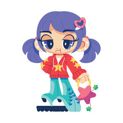 Vector Retro Cartoon Girl Character Y2k Style Illustration Isolated