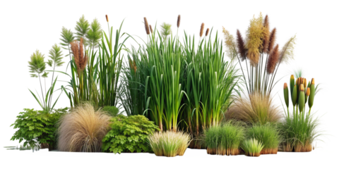 Floral Design Elements: Marsh Bush and Cattail Shrub on Transparent Background for Nature Themes