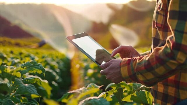 gardener using tablet computer to control system in smart garden,generative ai