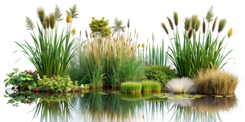 Floral Design Elements: Marsh Bush and Cattail Shrub on Transparent Background for Nature Themes