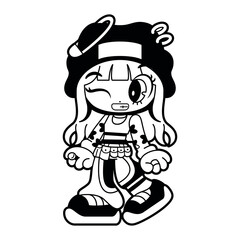 Vector Retro Cartoon Girl Character Y2k Style Illustration Isolated