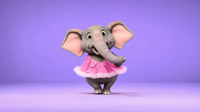Cheerful Elephant in Tutu Performing Ballet on Lavender Background Generative AI