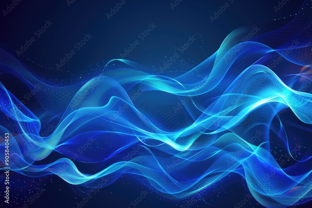 Poster a blue wavy cloud of smoke appears against a dark background, perfect for use in conceptual or atmos