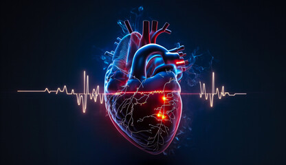 Fototapeta premium anatomy Human heart with cardiogram on ecg medical copy space background