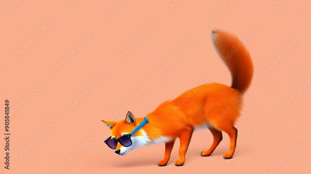 Poster grinning fox in sunglasses enjoys a relaxing day on coral background generative ai