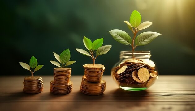 Money optimization, saving plan, gold coins as a soil for financial growth