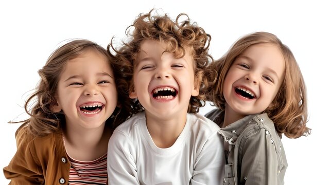 Naklejki Three Happy Children Laughing And Smiling Together