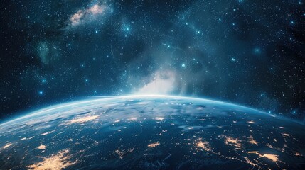 Obraz premium Fantasy Earth Space Background with Round Glow Copy Space Perfect for Music Album Cover