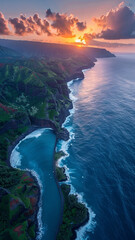 On one side is a high mountain and on the other is a cliff on the highway. , with blue sky and white clouds.generative ai