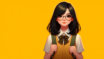 Obraz premium portrait of a girl backpack and glasses on an isolated background