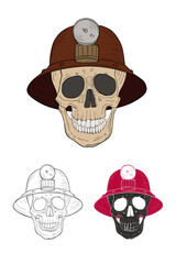 Skull in the miner helmet. Vector illustration