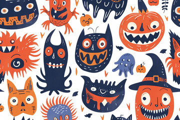 Naklejka premium Monsters pattern for Halloween decorations to liven up your celebration with fun and colorful designs