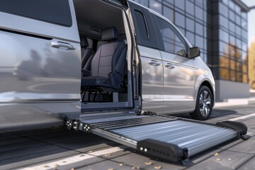 A silver van parked on a city street, great for urban scenes and transportation images