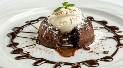 Chocolate Lava Cake with Ice Cream and Chocolate Sauce.