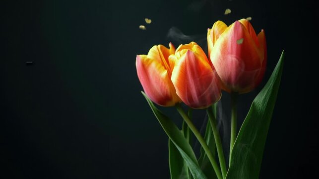  a very beautiful combination of tulips and butterflies that is very enchanting.. seamless looping time-lapse virtual 4k video Animation Background.