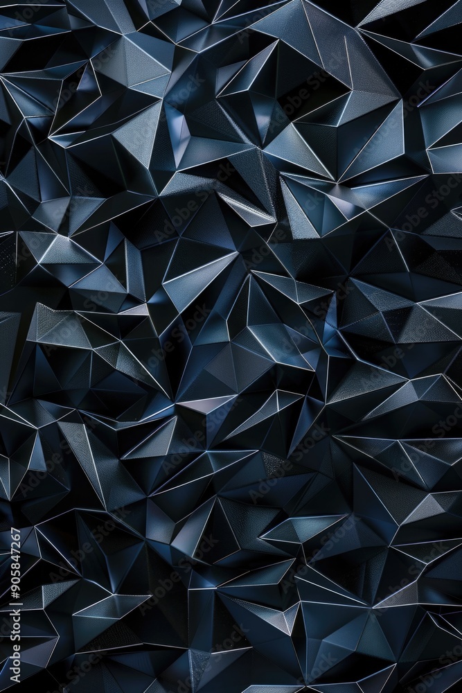 Poster a collection of black paper triangles against a dark background