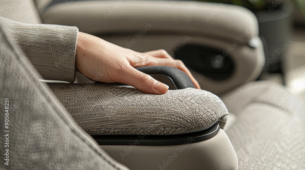 Poster in the image a persons hand is shown reaching for a rotating handle that allows for angle adjustment
