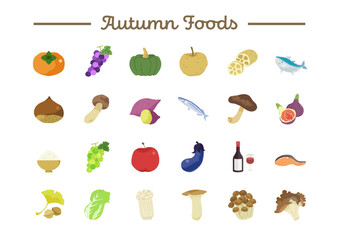 秋の味覚イラスト素材セット _( ベクター 食べ物 食材  )