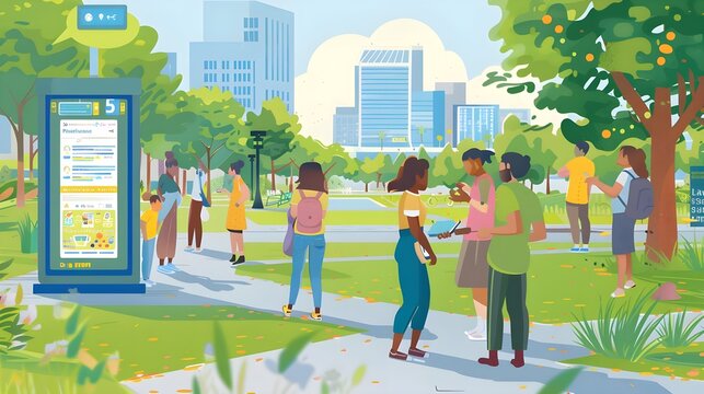 Diverse Group of People Interacting in a City Park