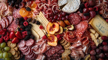 Gourmet Charcuterie Board with Cheese, Fruit and Crackers.