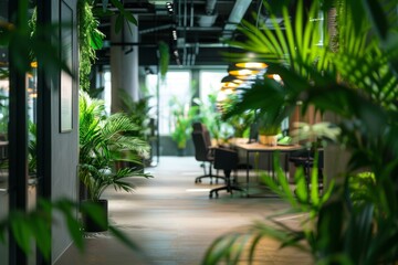 Sustainable office oasis with lush green plants