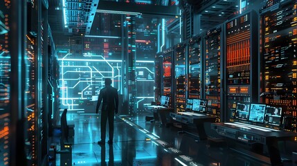 Futuristic Data Center With Advanced Technology and Servers