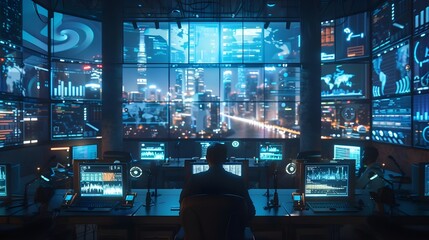 High-Tech Control Center Monitoring Smart City Operations
