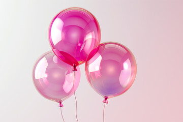 Bunch of bright pink glossy balloons on a light background