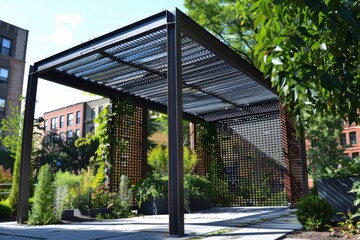 Obraz premium Solar panel pergola in urban setting