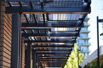 Solar panel pergola in urban setting