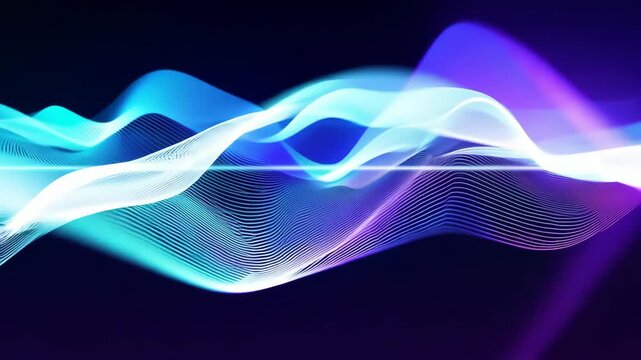Blue holographic sound waves moving on black background. Abstract technology 3D animation symbolized the pulse of information  for corporative presentation or promo clip.