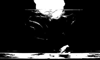 A Black Painting with White Paint on it