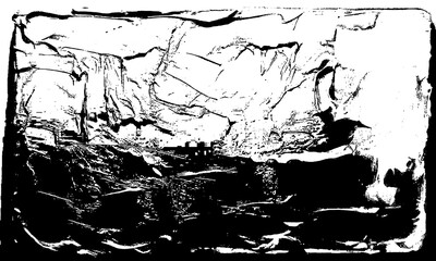 A Black Painting with White Paint on it