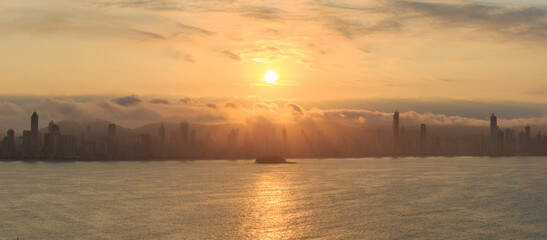 Skyline in Sunset of Balne&aacute;rio Cambori&uacute; City 