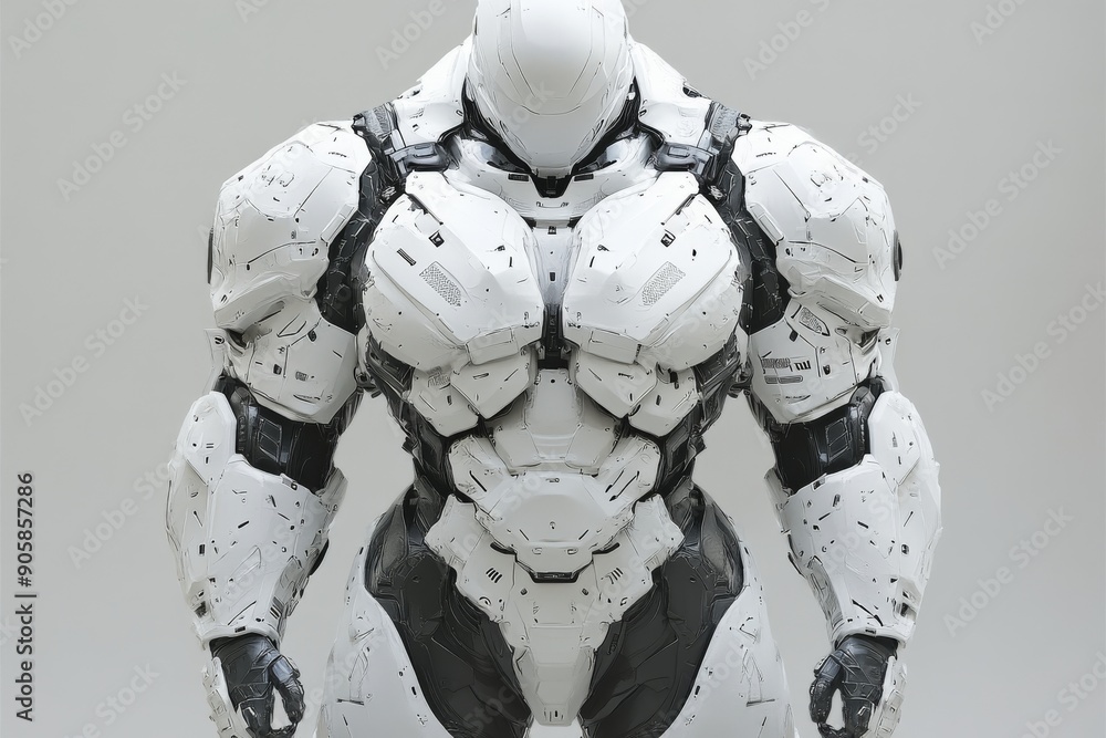 Poster powerful robotic figure with a muscular design representing strength advanced engineering and the ev