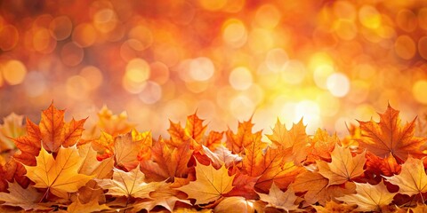 Vibrant orange autumn maple leaves creating a carpet with ethereal bokeh effect , fall, foliage, seasonal, nature, vibrant