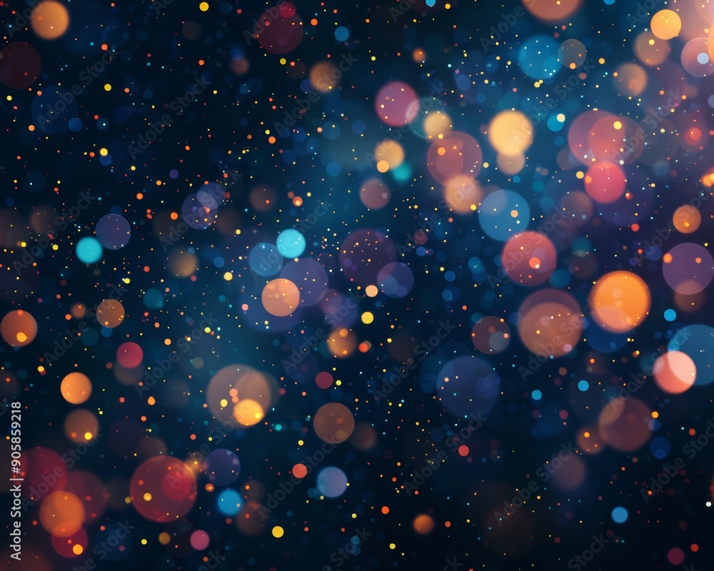 Poster modern art geometry colorful abstract with sparkly dots on dark blue gradient background