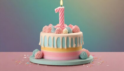 Birthday cake, 1 number. One number Birthday cake. 1th years birthday cake	
