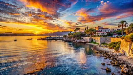 Obraz premium Landscape in the Cap d'Antibes during a stunning sunset in the South of France , South of France