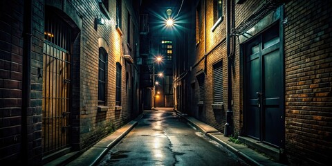 Fototapeta premium Dark alleyway with ominous shadows and a feeling of impending danger, Shadow, darkness, tension, eerie, mysterious, spooky, alleyway