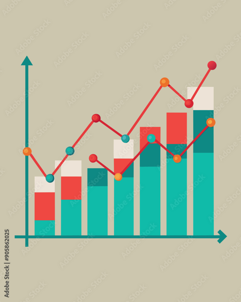 Poster a ter plot of market data points slowly moving upwards indicating the slow but steady rebound of the