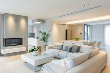 Fototapeta premium Modern living room with cozy seating area and minimalist decor