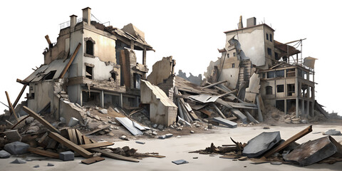 Earthquake-Damaged Buildings on Transparent Background, Ruined Buildings Post-Earthquake. Perfect for Impactful and Informative Visuals