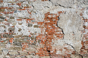 Old ruined brick stone wall background