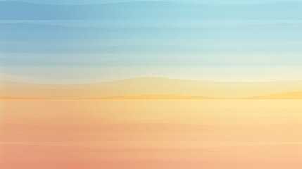 Fototapeta premium Abstract minimalist background with soft horizontal gradient bands in pastel blue, yellow, and peach colors representing a serene sunset horizon.