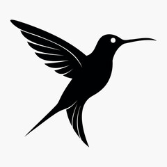 Silhouette Flying Hummingbird vector illustration with white background, Vector Birds Collection