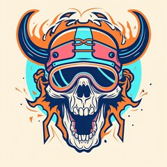 Obraz premium Skull Illustration With Goggles And Horns